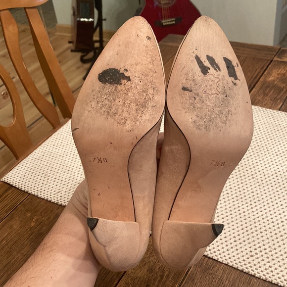 Escada Italian Suede Heels | Blush, Taupe | Size 7.5 - Picture 3 of 4